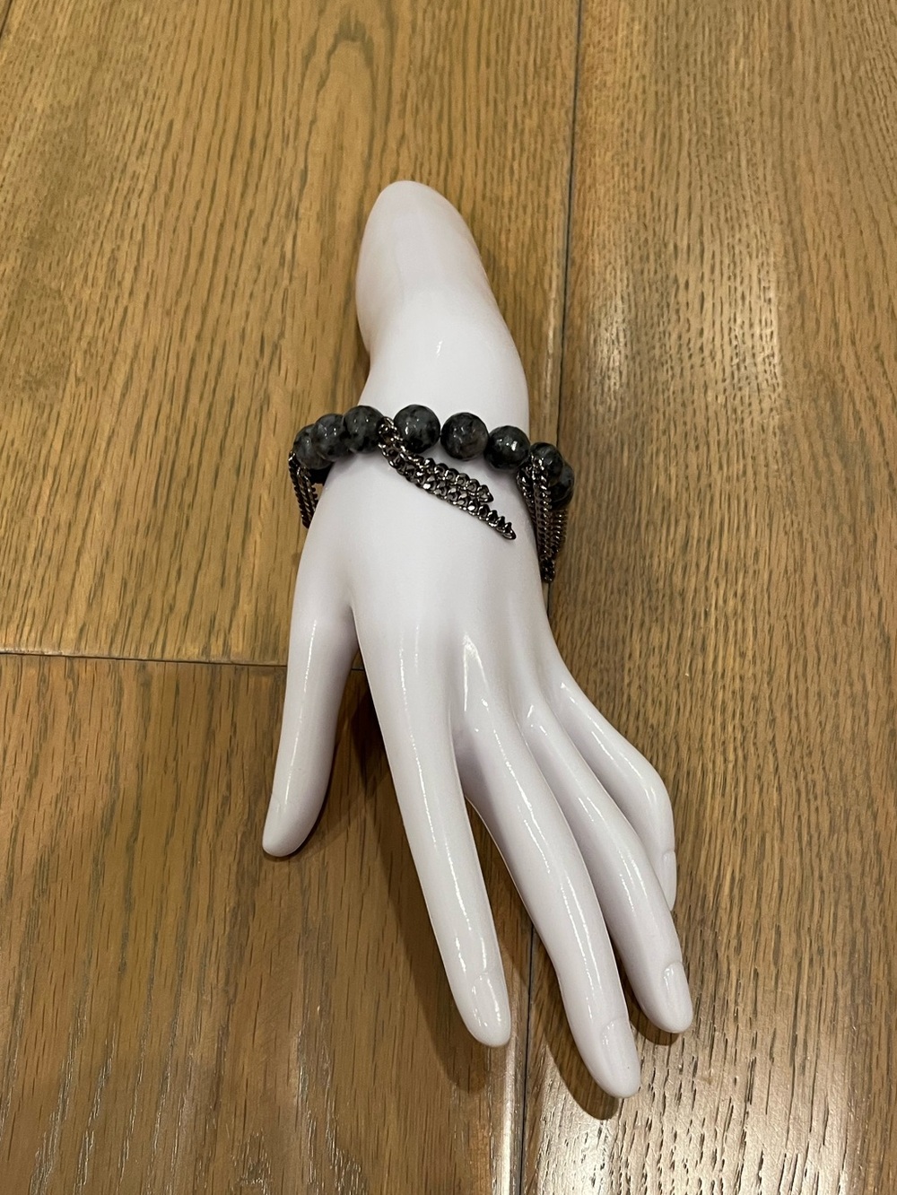 A. Marie Jewelry Beaded Chain Accent Bracelet Labradorite Gunmetal Hardware EUC